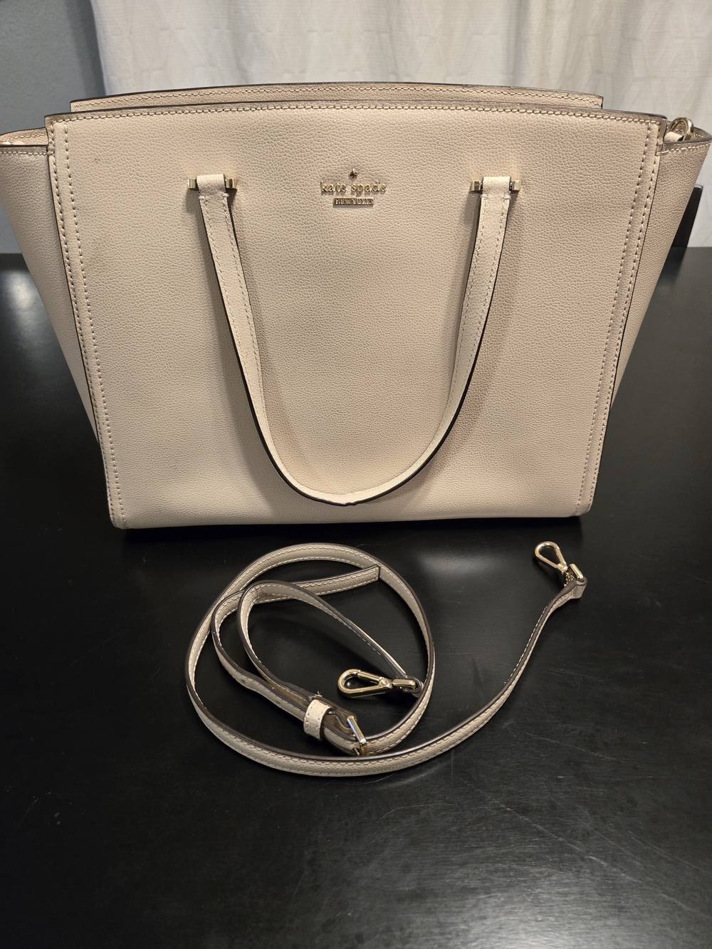 kate spade Pebble Leather Tote in Light Beige